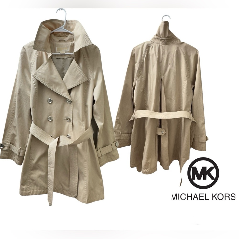 Michael Kors Beige Double-Breasted Belted Trench Coat